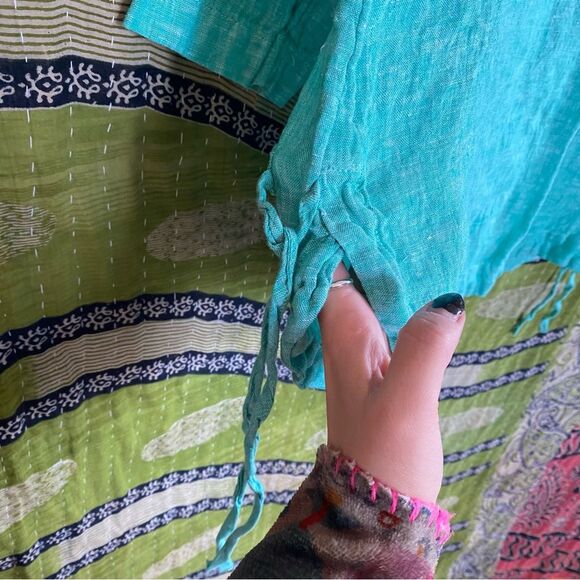 NWOT Isaac Mizrahi New York Teal Coastal Linen Top Size Small - Picture 5 of 11